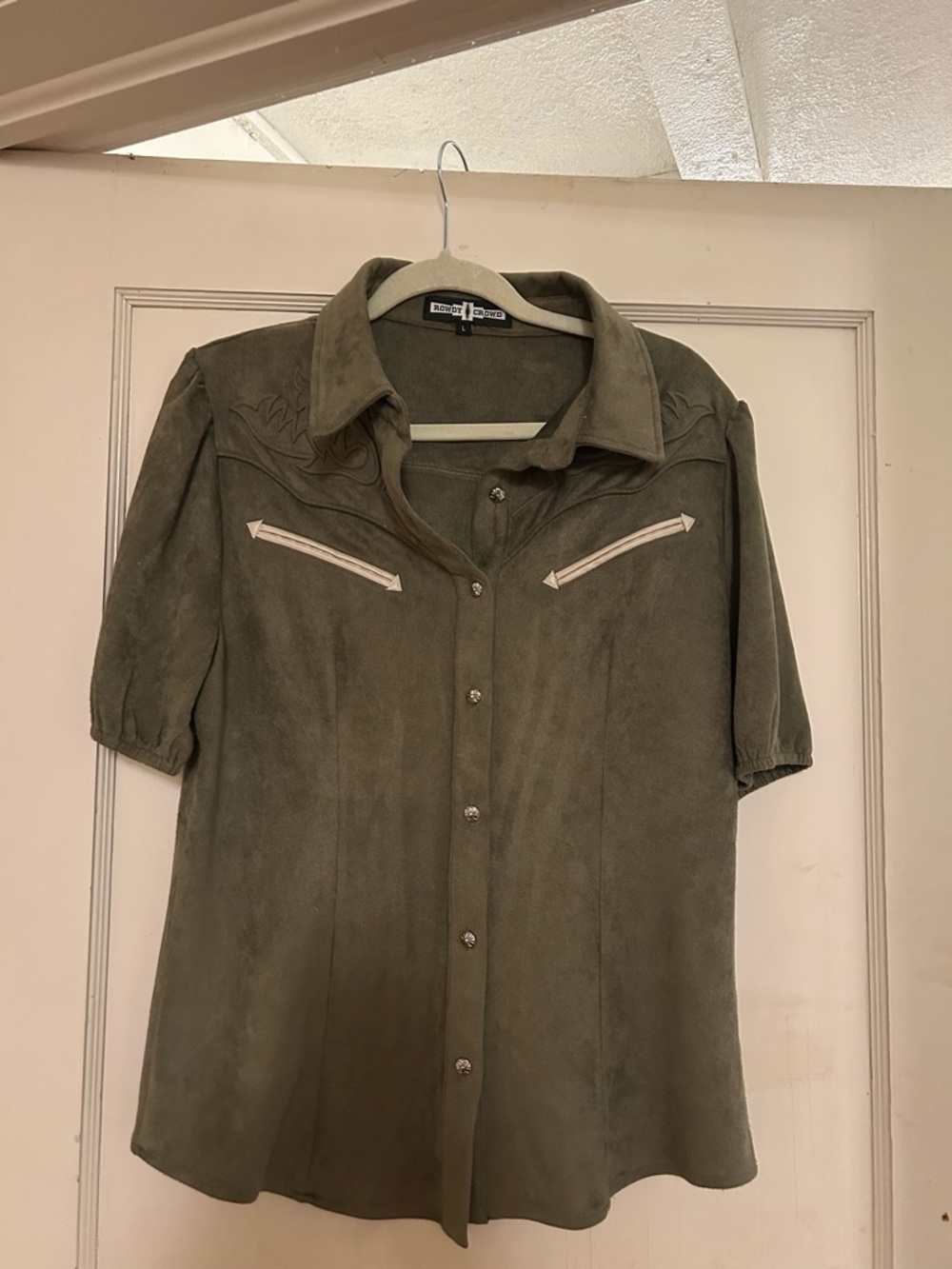 Vintage Suede Western Button-Up Shirt in Olive